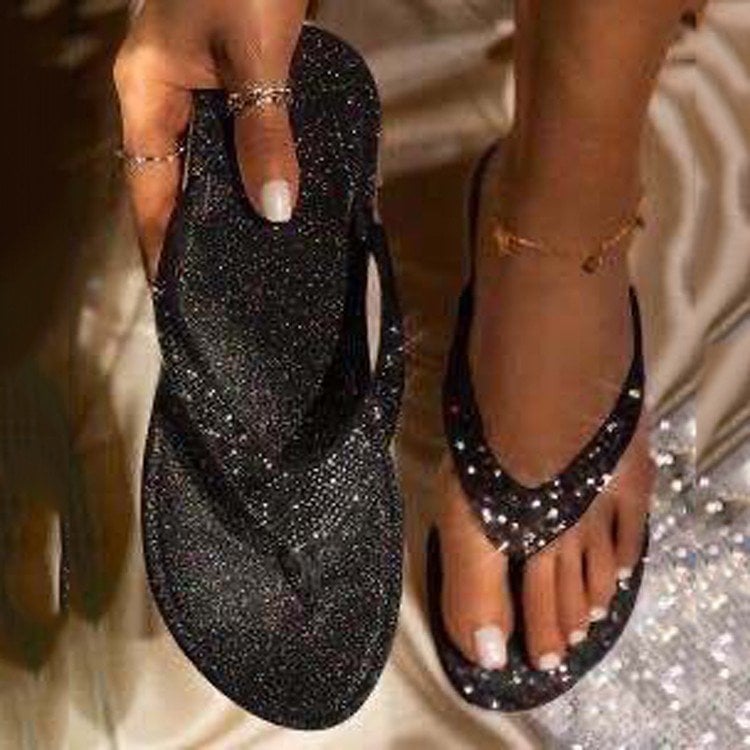 Rhinestone Sandals - Simple Fashion Ladies Flip Flops