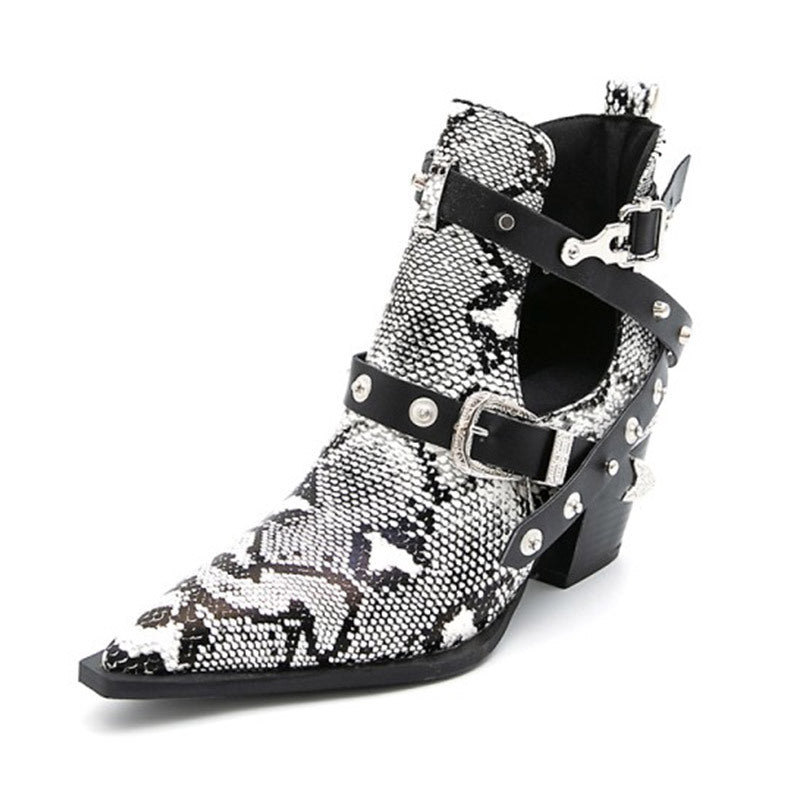 Women’s Short Pointed Toe Western Ankle Boots, 5CM Heels