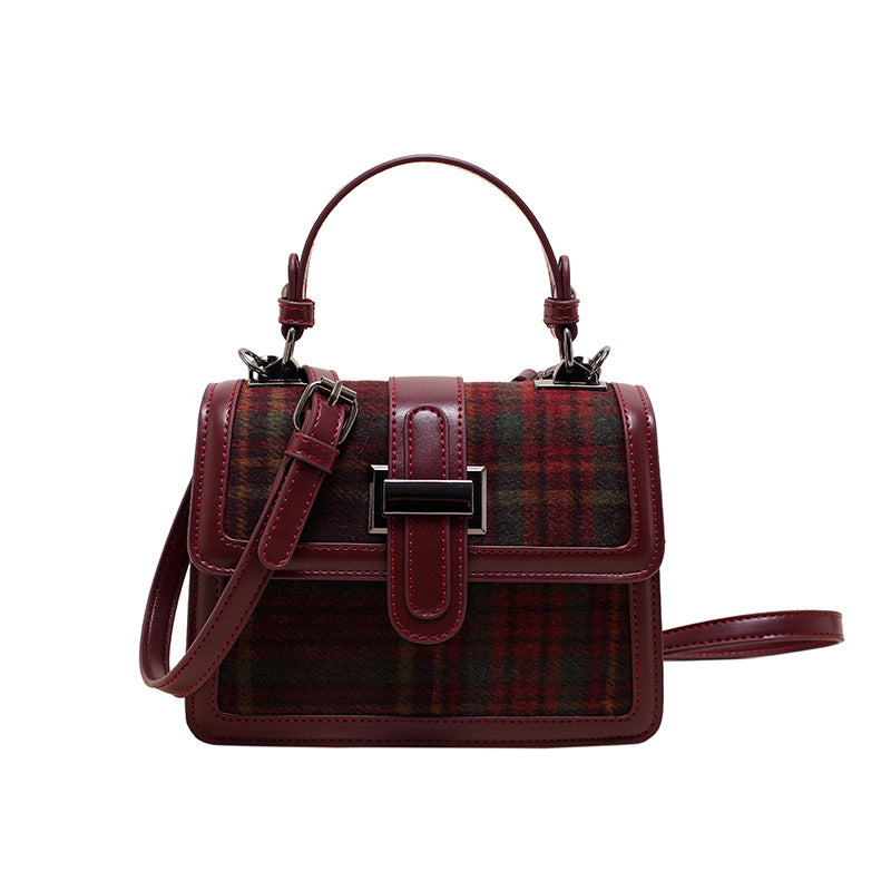 Elegant Vintage Wool Plaid Tote