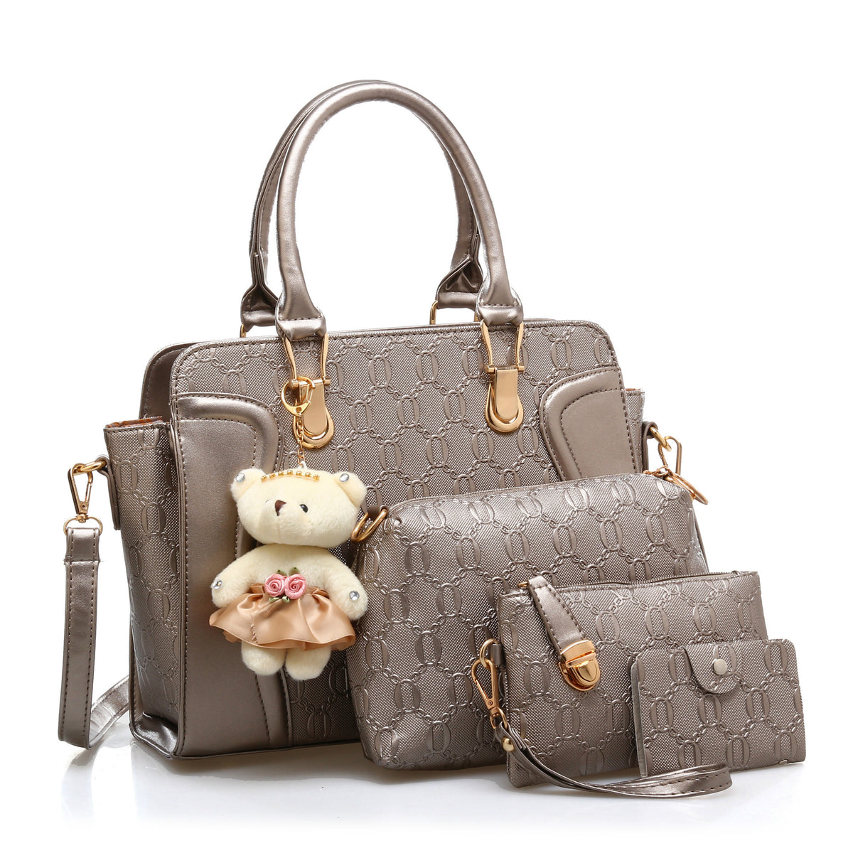 Chic Solid Color Ensemble with Bear Charm