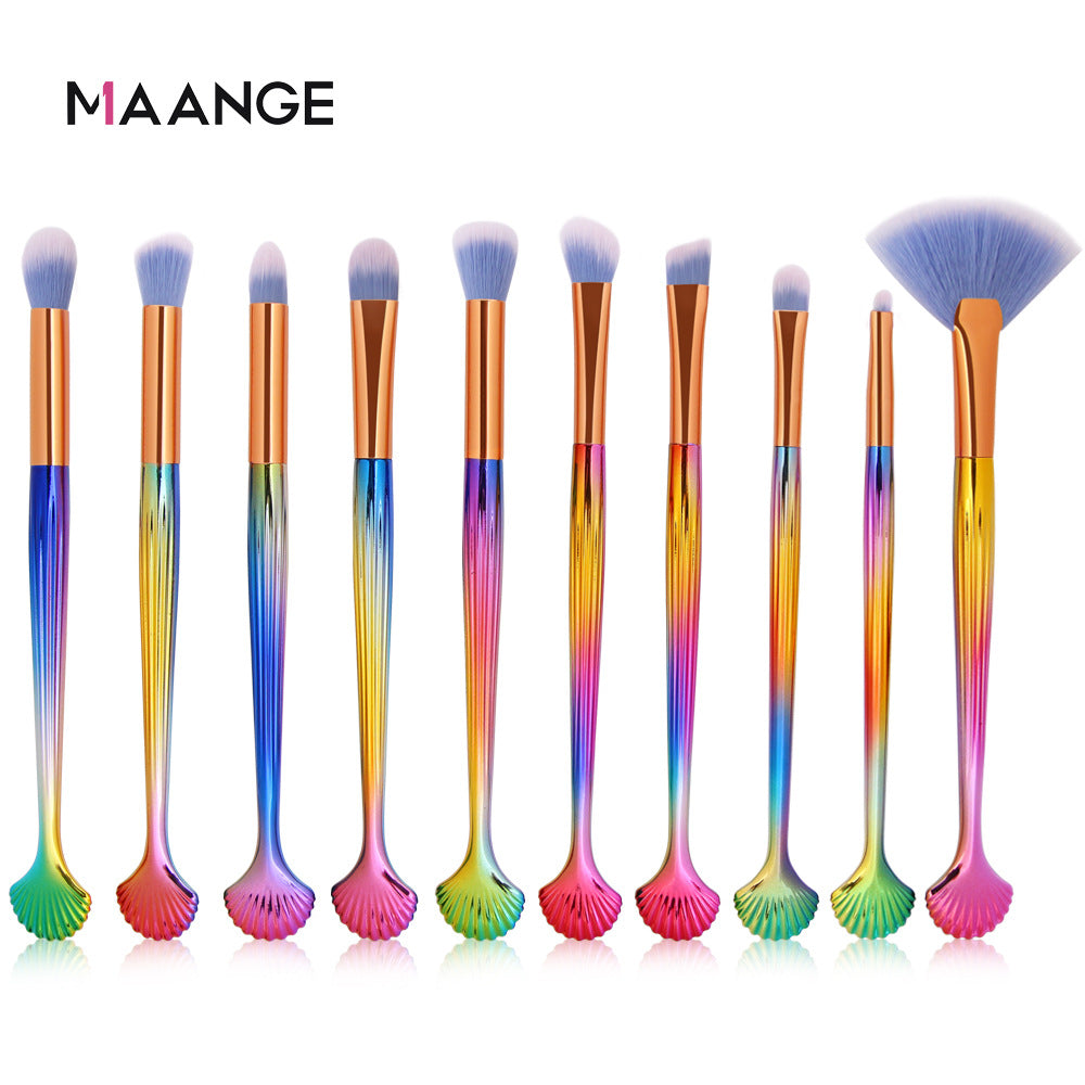 Elegant 10-Piece Shell Brush Set