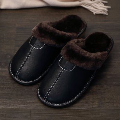 Elegant Couple's Leather-Trimmed Cotton Slippers
