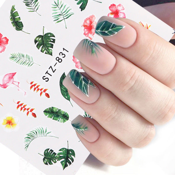 Elegant Green Leaf Rose Nail Decals