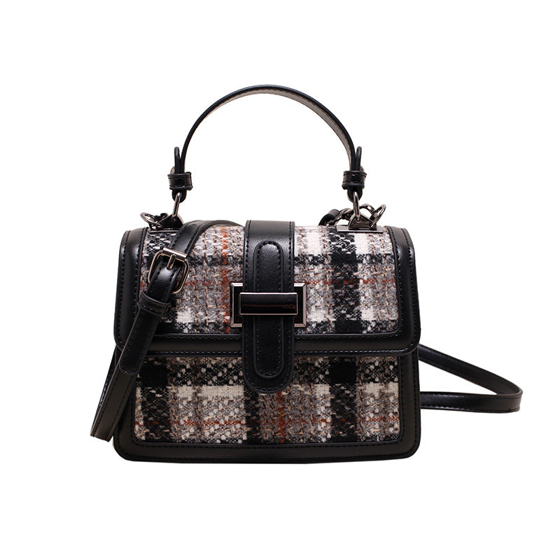 Elegant Vintage Wool Plaid Tote