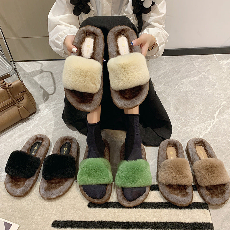 Elegant Rabbit Hair Slippers