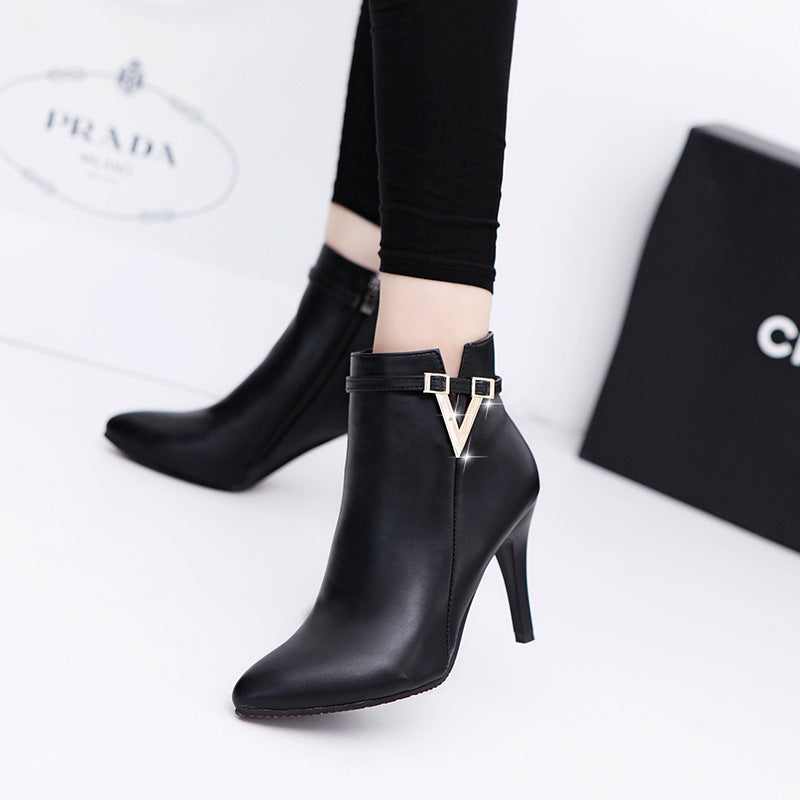 2018 Women's Pointed Toe High Heel Ankle Boots
