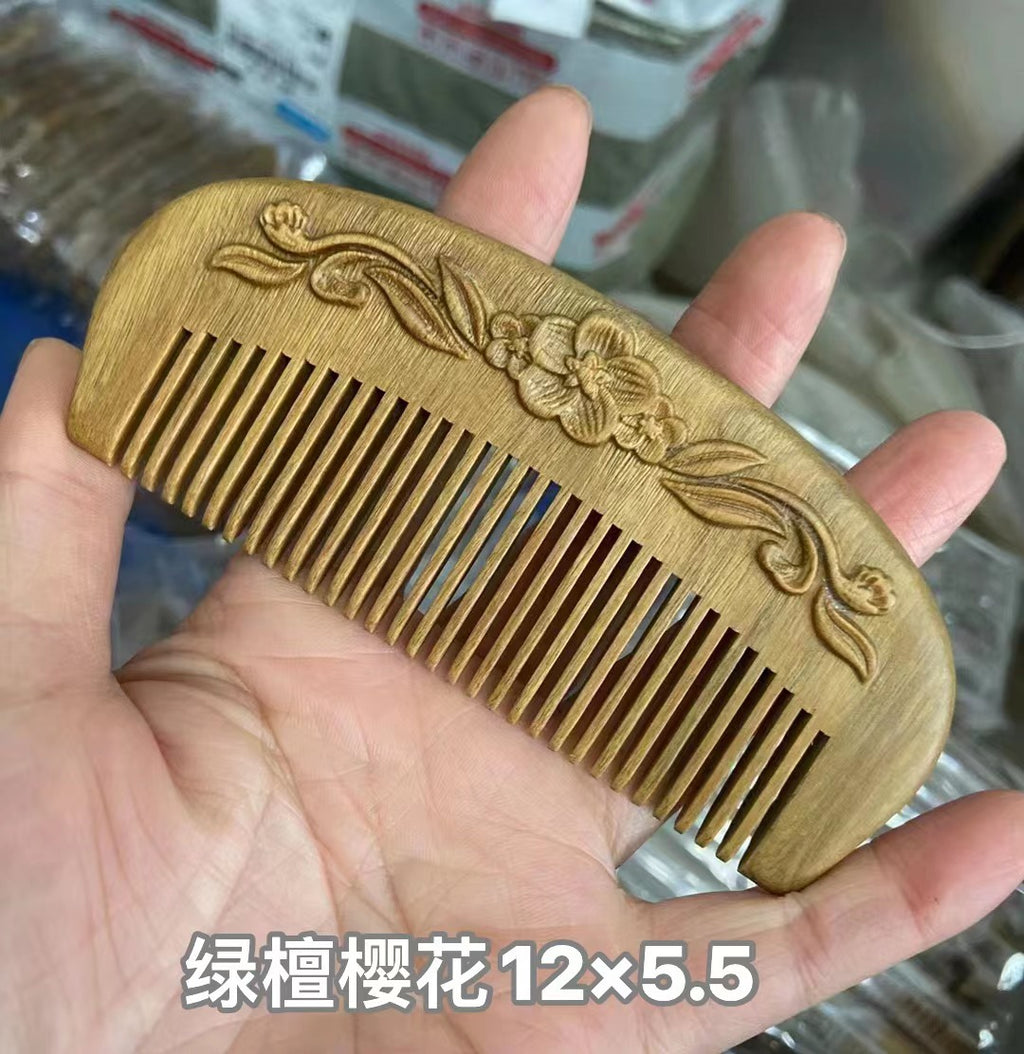 Antique-Style Green Sandalwood Comb Set