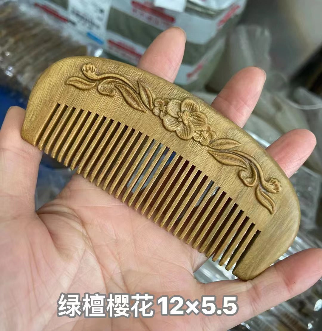 Antique-Style Green Sandalwood Comb Set