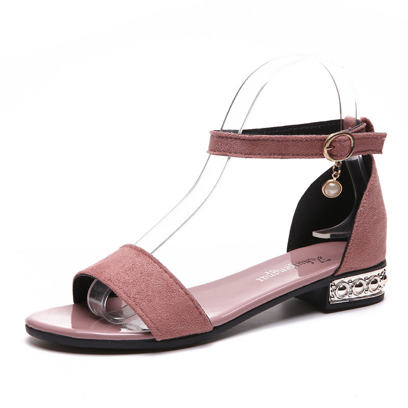 Flat Chunky Heel Sandals with Pendant for Girls