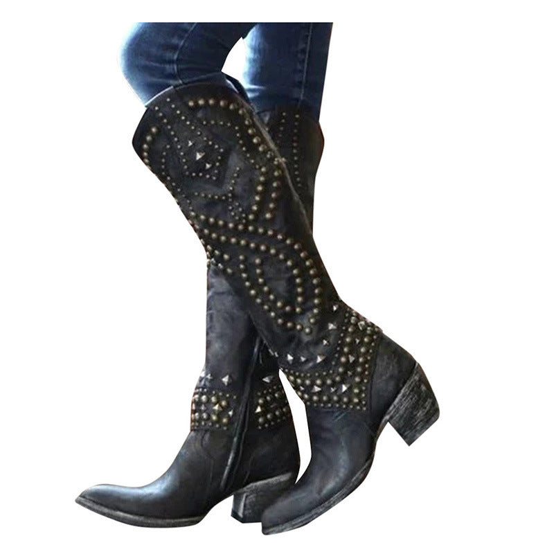 Elegant Rivet Knee-High Boots
