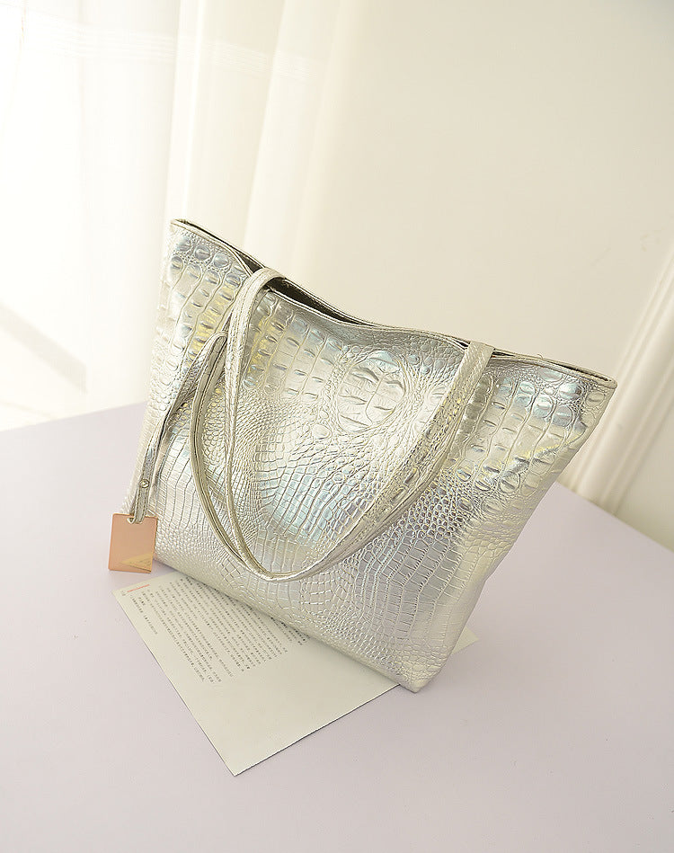 Large Capacity PU Tote Bag with Crocodile Pattern