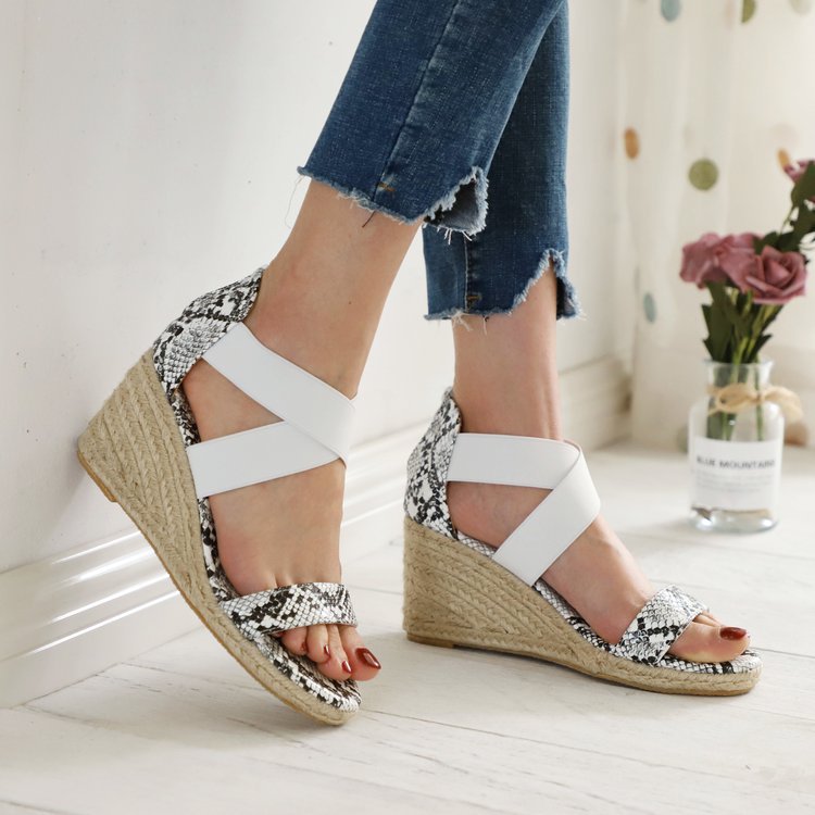 Large Snake Print Elastic Cross Lace Women's Shoes