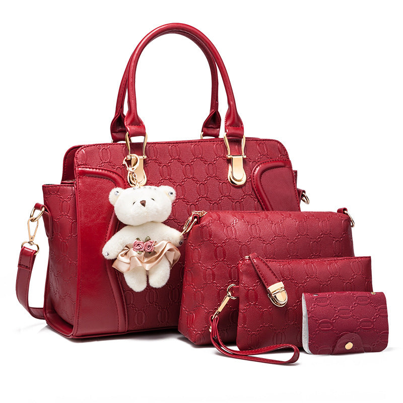 Chic Solid Color Ensemble with Bear Charm