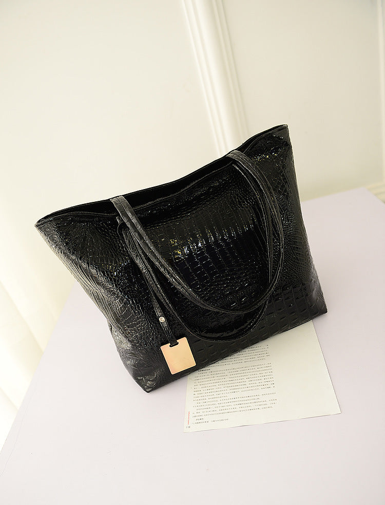 Large Capacity PU Tote Bag with Crocodile Pattern