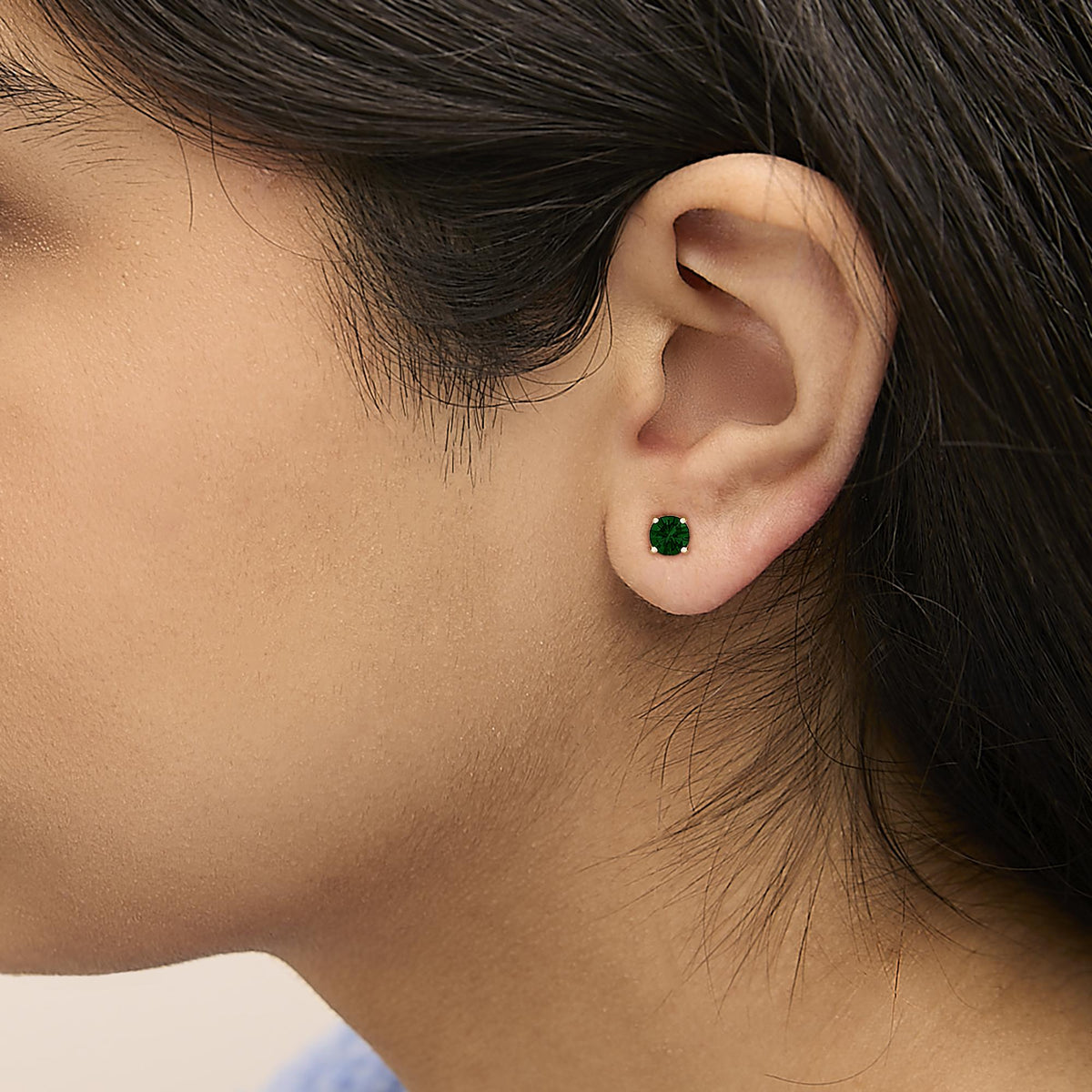 14K Gold Lab Grown Green Diamond Solitaire Stud Earrings