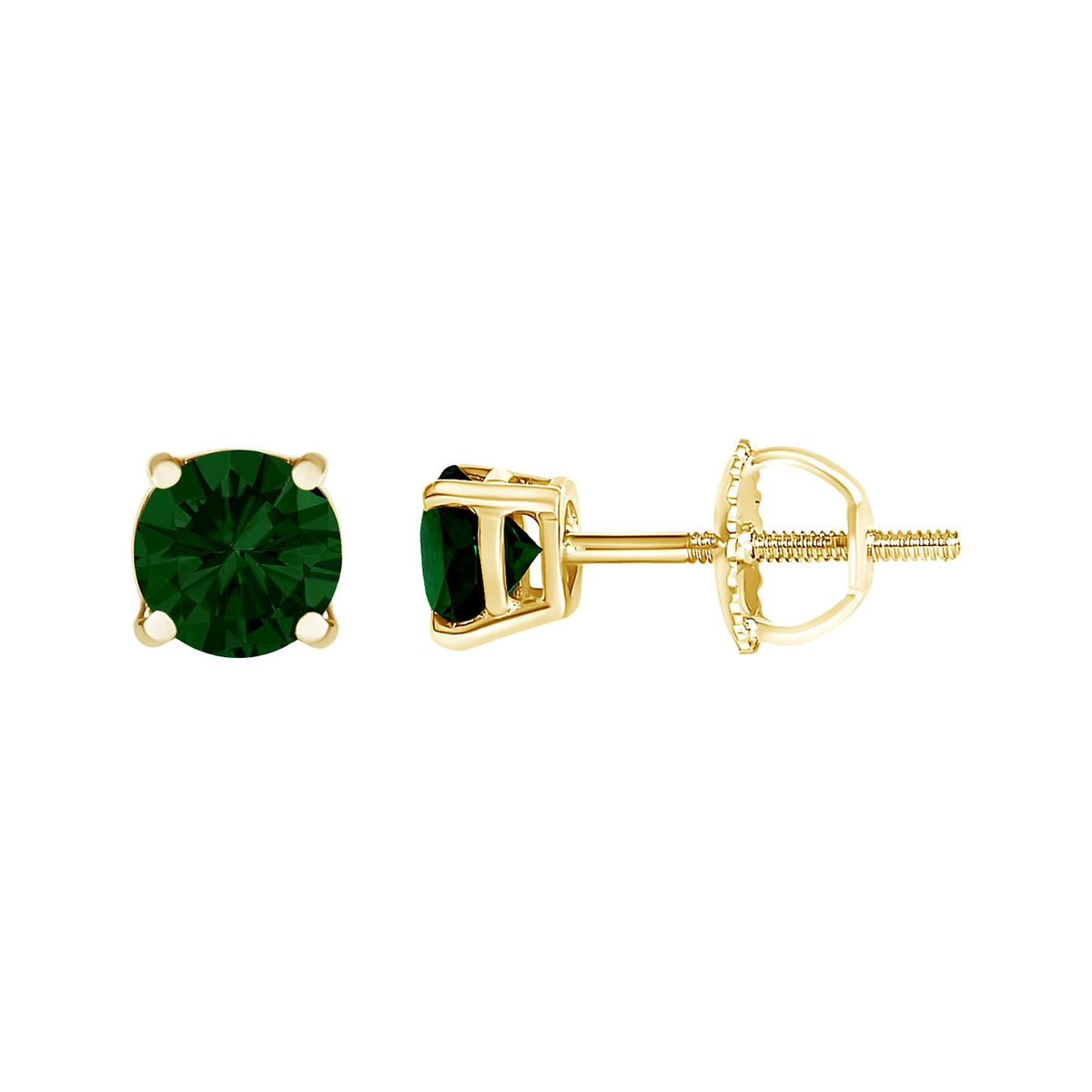 14K Gold Lab Grown Green Diamond Solitaire Stud Earrings