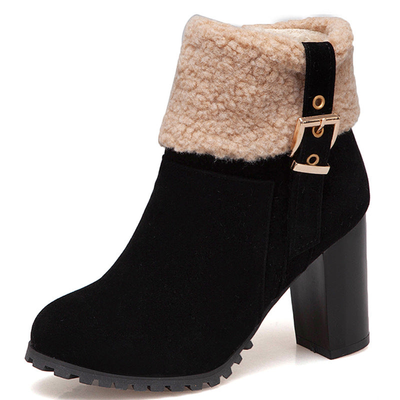 Elegant Suede Winter Heels with Lamb Fur