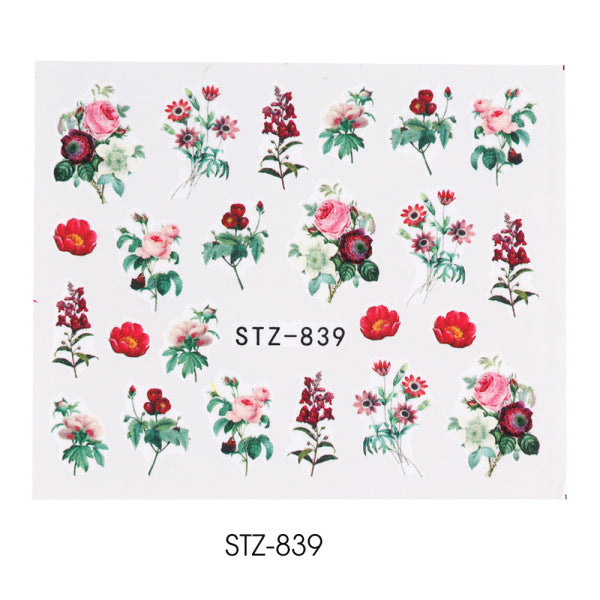 Elegant Green Leaf Rose Nail Decals