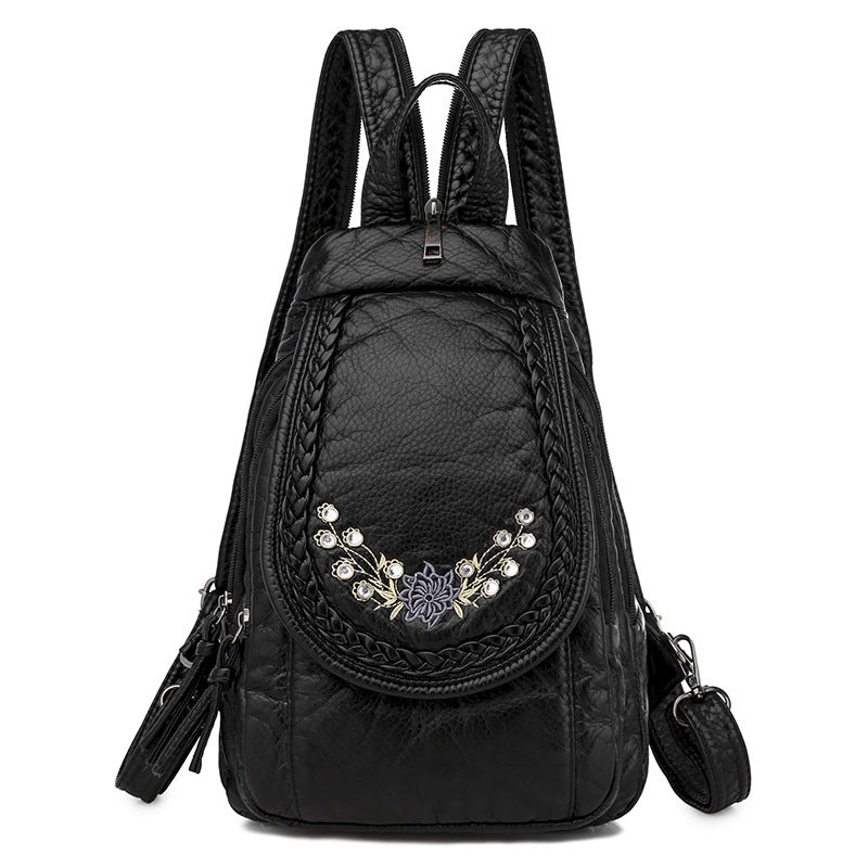Luxury Embroidered Solid Color Soft Backpack for Women
