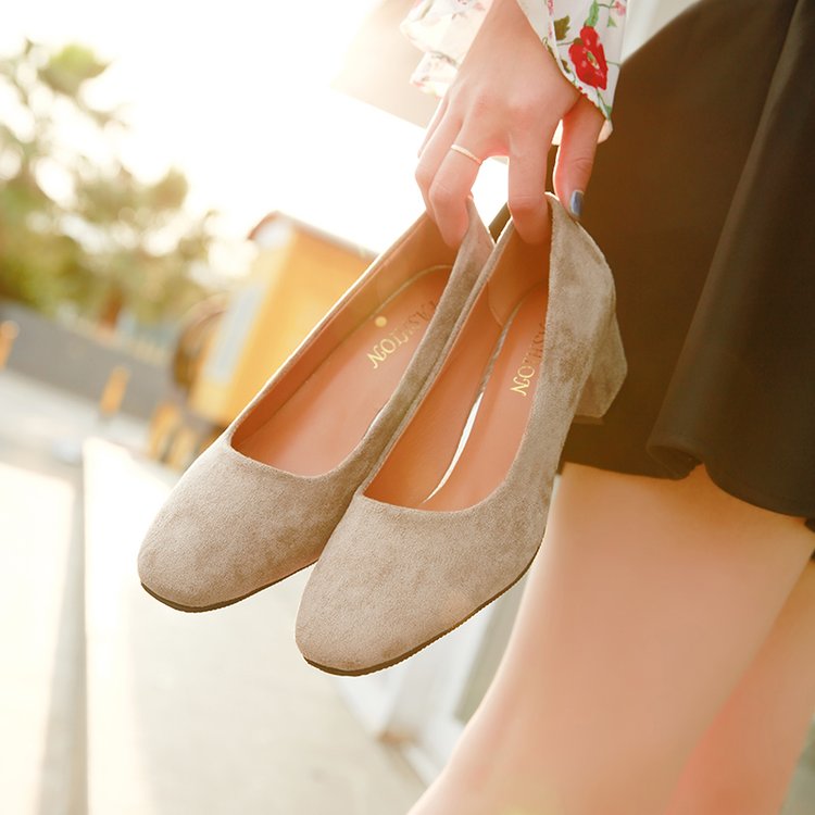 New Korean Style Suede Square Toe High Heels