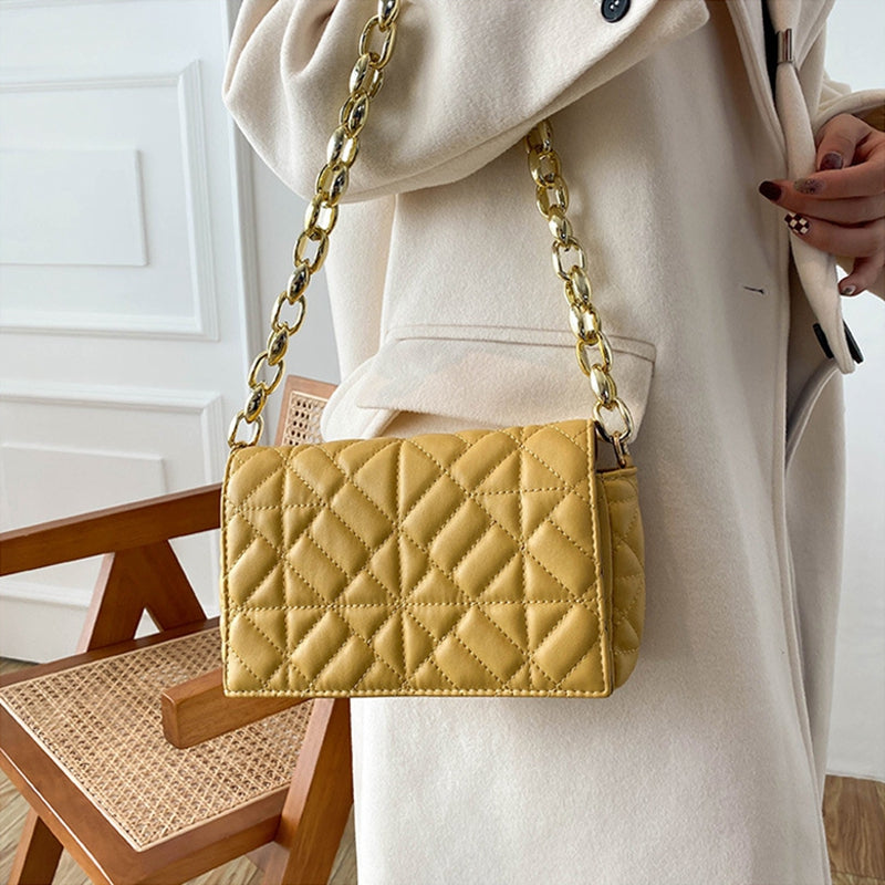 Women's PU Leather Rectangular Diamond Jacquard Bag