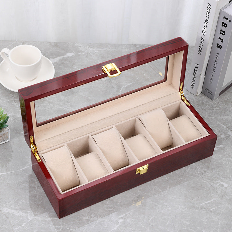 Red 12-Slot Lacquered Watch Box with Transparent Lid