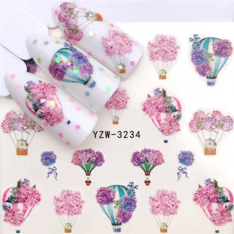 Nordic Minimalist Hot Air Balloon Nail Art Water Decals