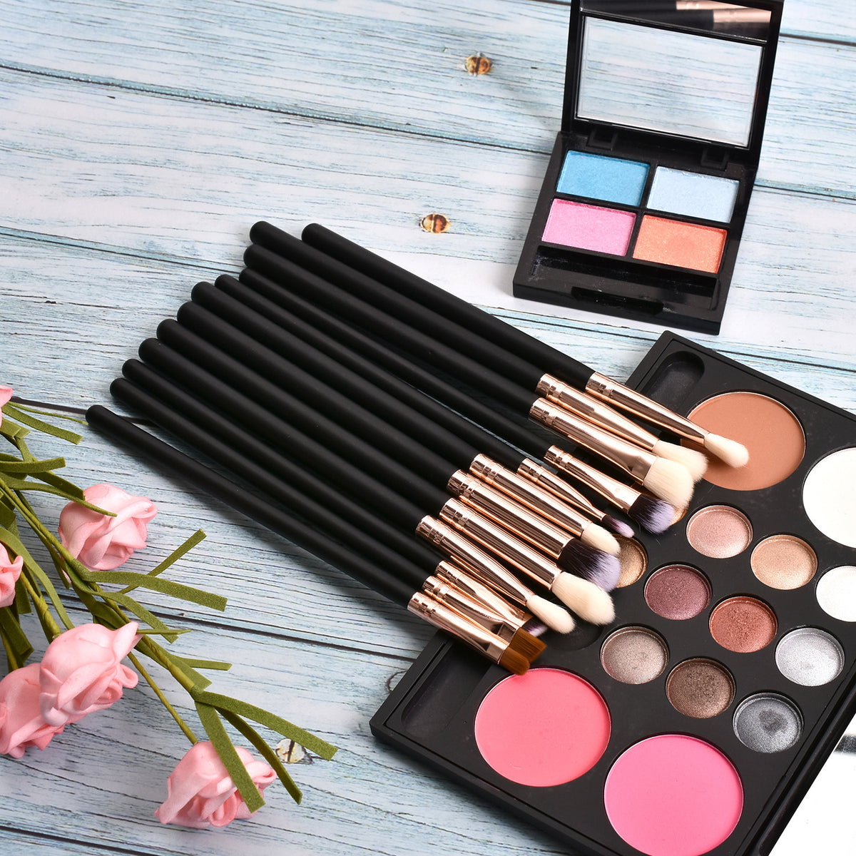 Elegant Black Rose Gold 12-Piece Brush Set