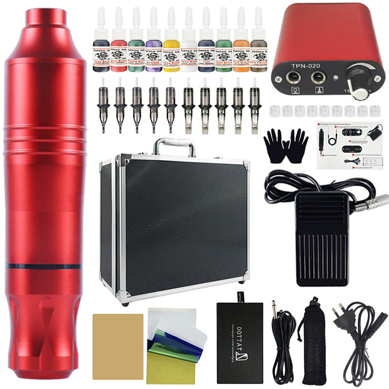 10-Color Motor Tattoo Pen Kit with Full Equipment