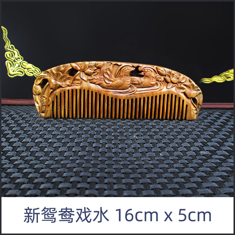 Antique-Style Green Sandalwood Comb Set