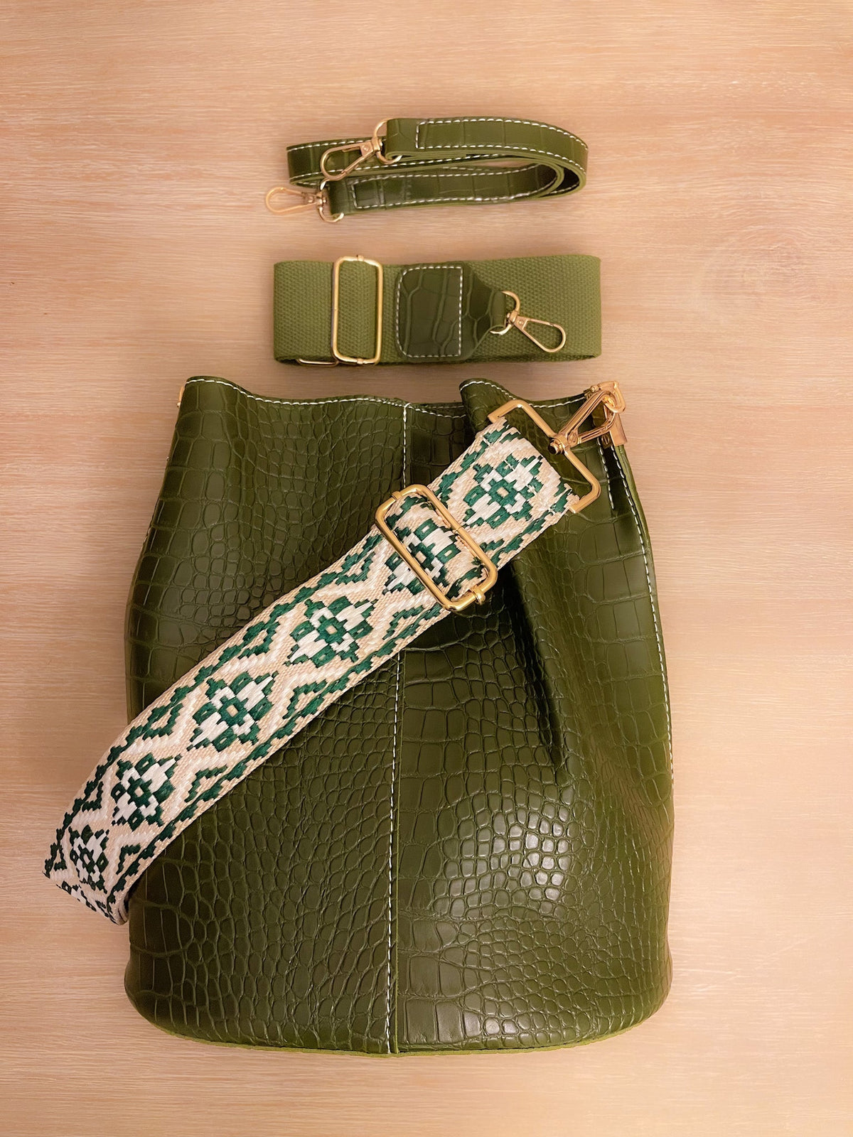 Olive Croc Blake Shoulder Satchel