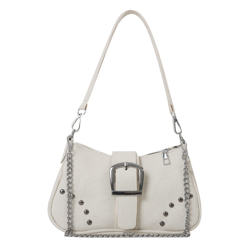 Chic Canvas Shoulder Bag with Chain Strap for Women