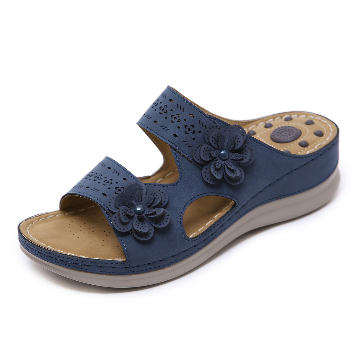 Retro Flower Massage Sandals with Slope Heel Comfort