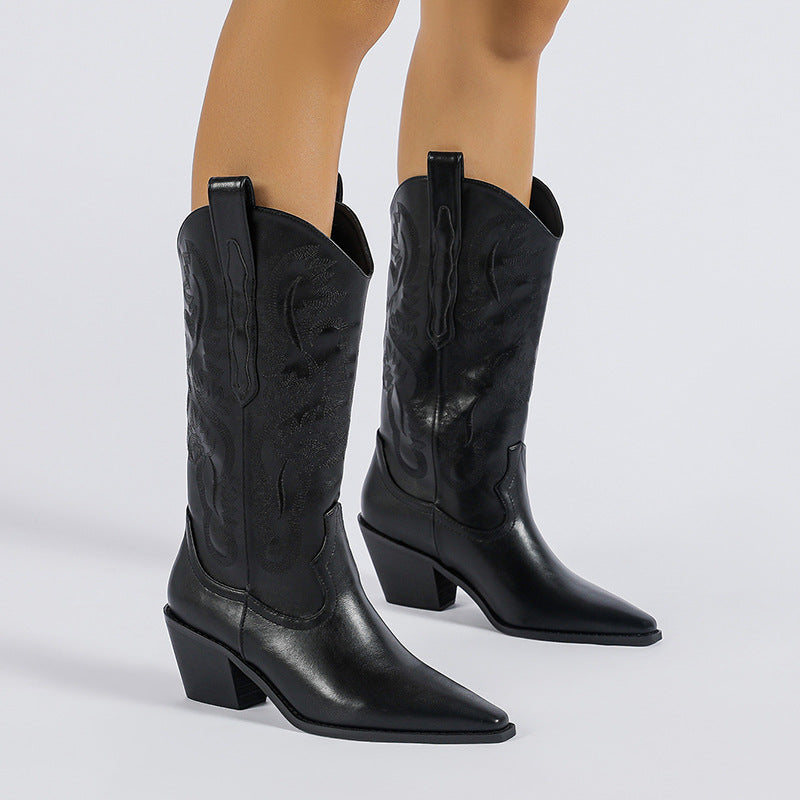 Elegant Mid-Calf Chunky Heels