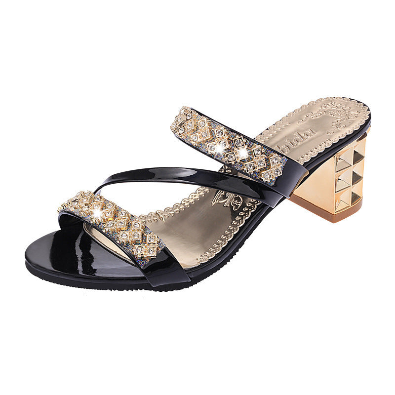 Elegant Rhinestone Mid-Heel Sandals