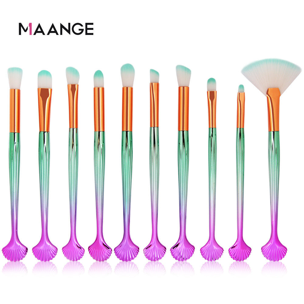 Elegant 10-Piece Shell Brush Set