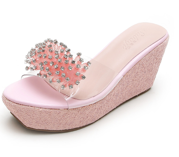 Wedge High Heel Platform Bow Rhinestone Sandals