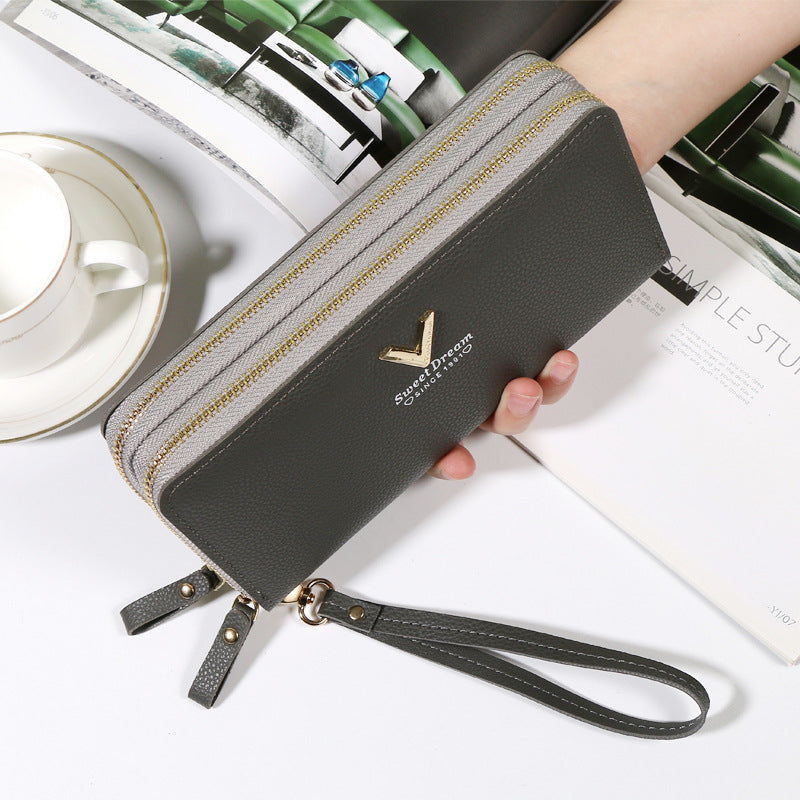2023 Fashionable Double-Zipper Leather Wallet for Women