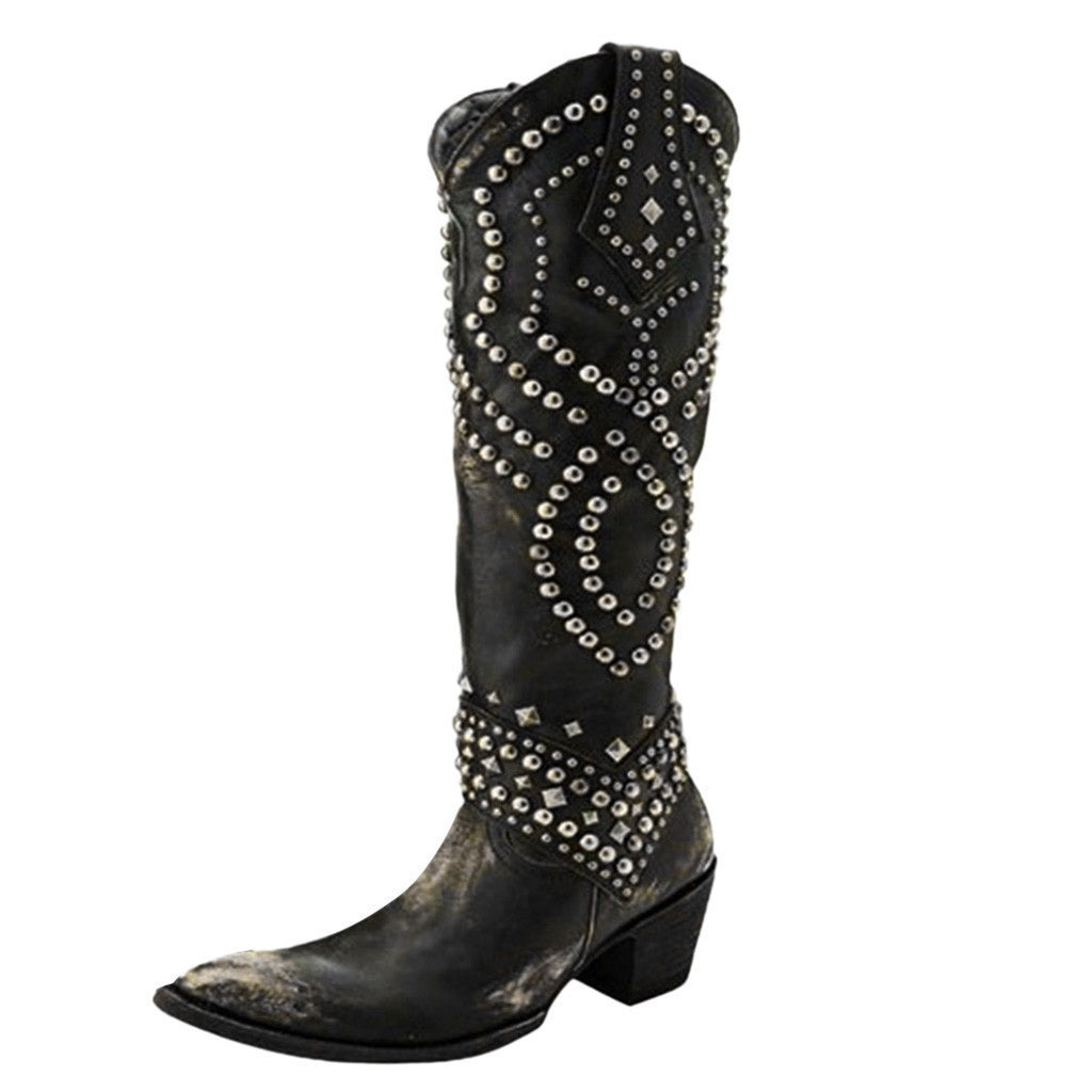 Elegant Rivet Knee-High Boots
