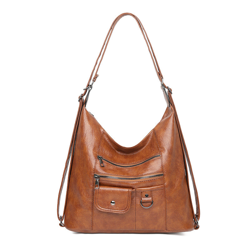 Fashionable Soft Leather Shoulder Bag with Multiple Pockets