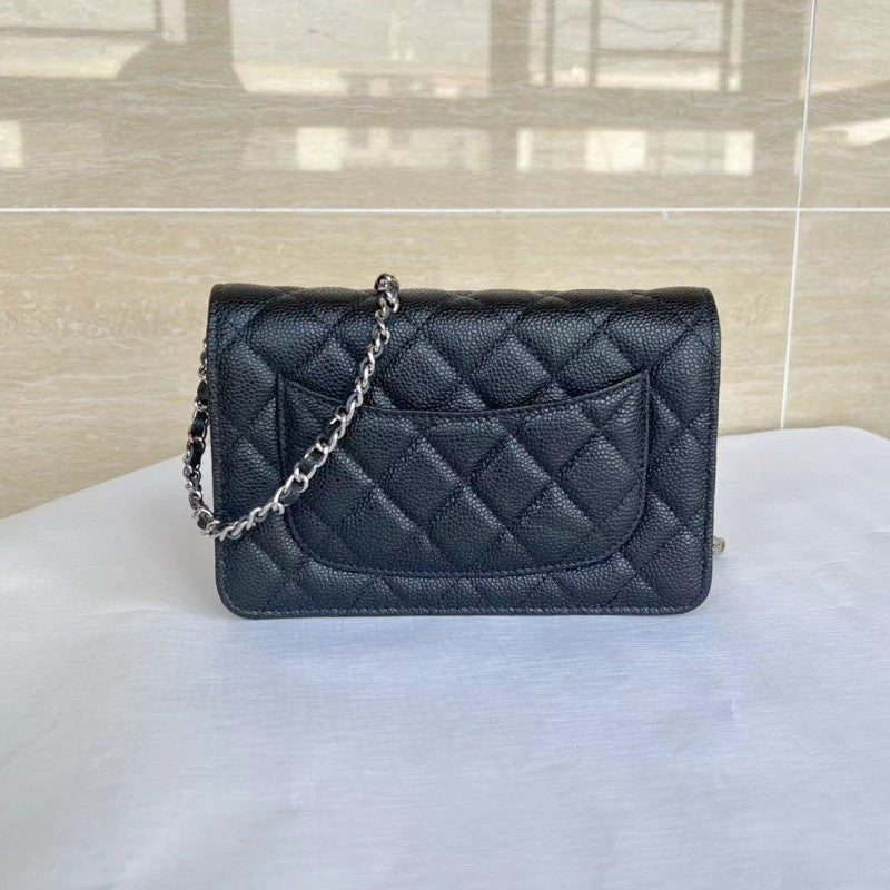 Chanel-Style WOC Women's Chain Shoulder Bag in Caviar Leather