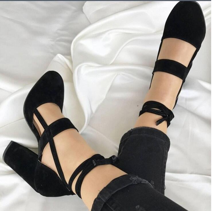 Suede Chunky Heeled Sandals with Ankle Straps