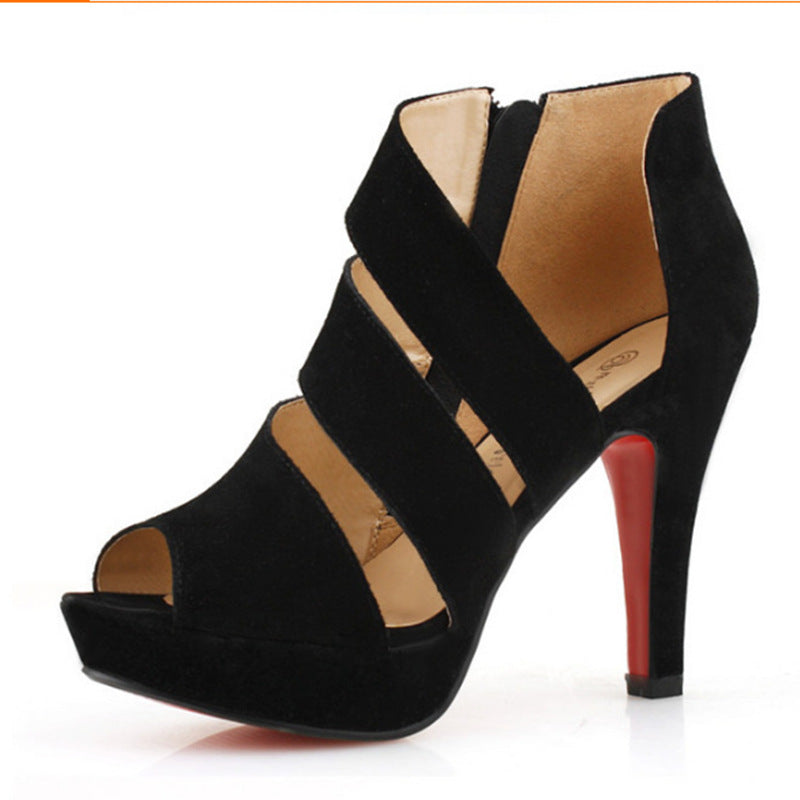Stylish Suede Color-Block Open-Toe High Heels