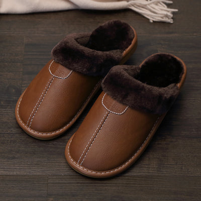 Elegant Couple's Leather-Trimmed Cotton Slippers