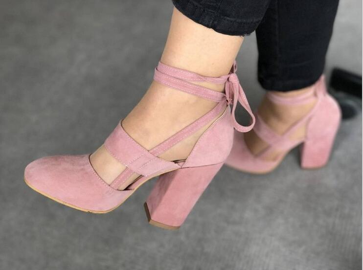 Suede Chunky Heeled Sandals with Ankle Straps
