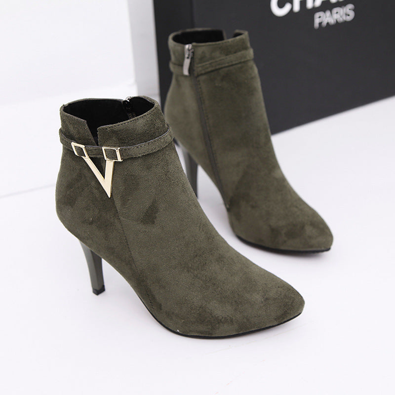 2018 Women's Pointed Toe High Heel Ankle Boots