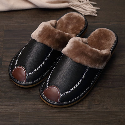 Elegant Couple's Leather-Trimmed Cotton Slippers