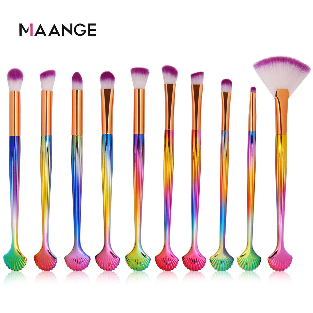 Elegant 10-Piece Shell Brush Set