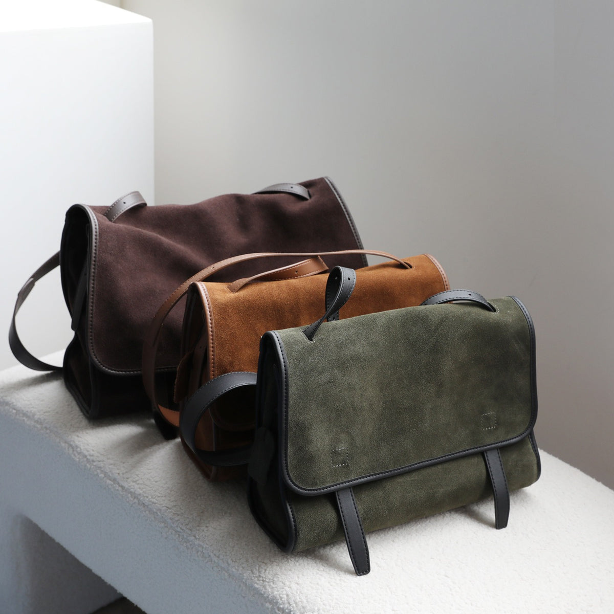 Matte Leather Large Messenger Bag