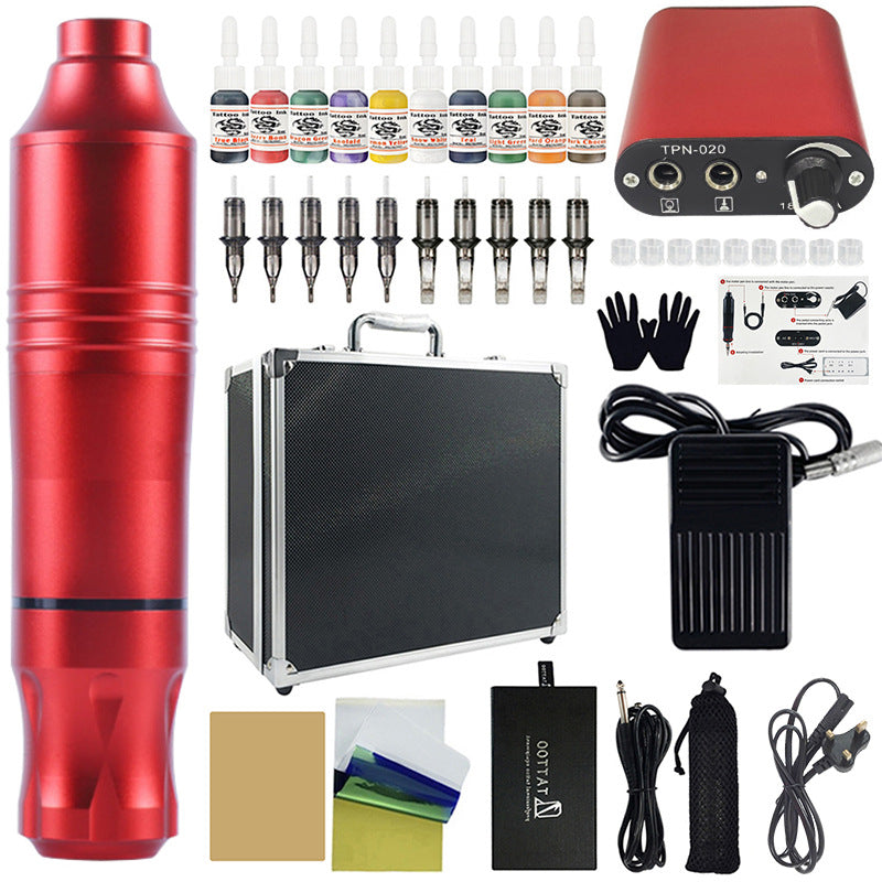 10-Color Motor Tattoo Pen Kit with Full Equipment